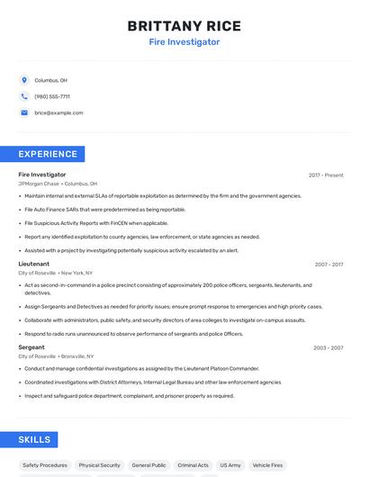 Fire Investigator Resume