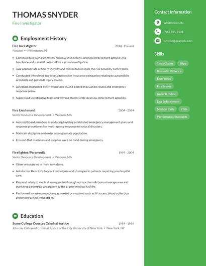 Fire Investigator Resume