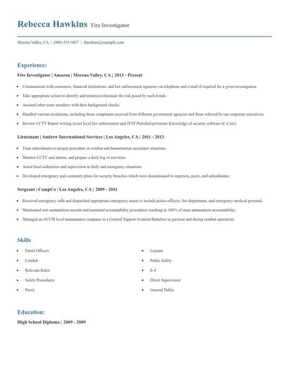 Fire Investigator Resume