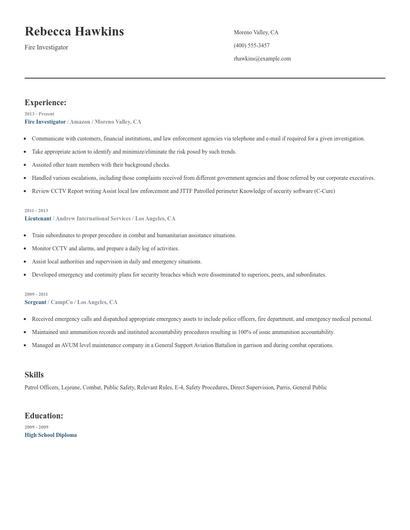 Fire Investigator Resume