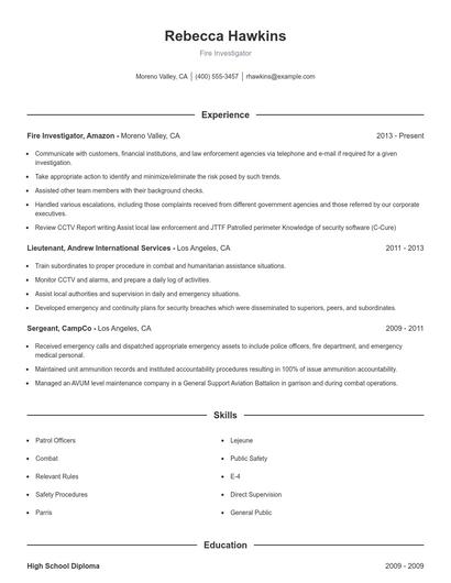 Fire Investigator Resume