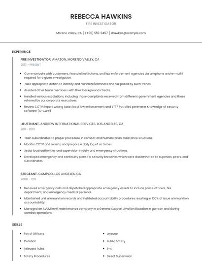 Fire Investigator Resume