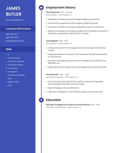 Fire Lieutenant Resume