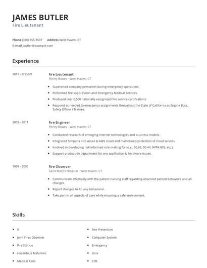 Fire Lieutenant Resume