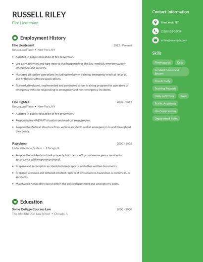 Fire Lieutenant Resume