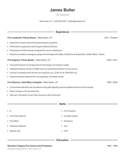 Fire Lieutenant Resume