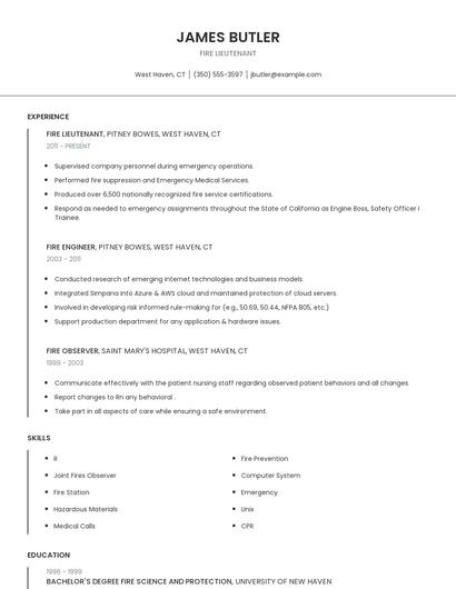 Fire Lieutenant Resume