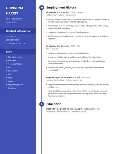 Fire Protection Specialist Resume