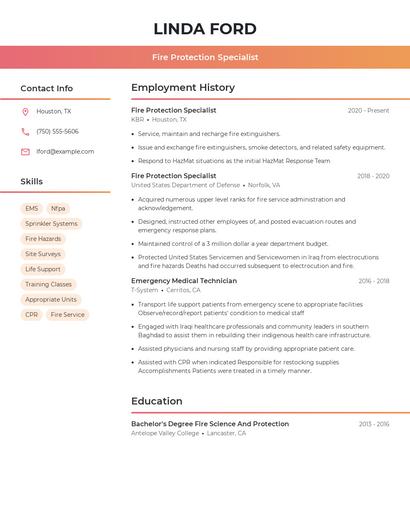 Fire Protection Specialist Resume