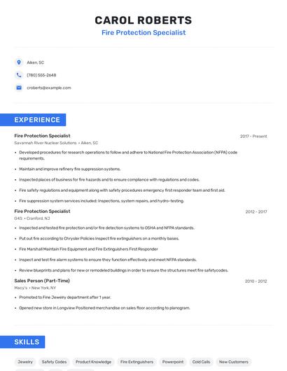 Fire Protection Specialist Resume