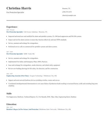 Fire Protection Specialist Resume