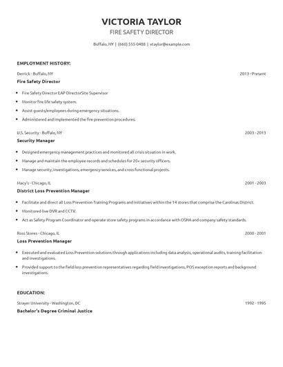 Fire Safety Director Resume