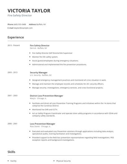 Fire Safety Director Resume