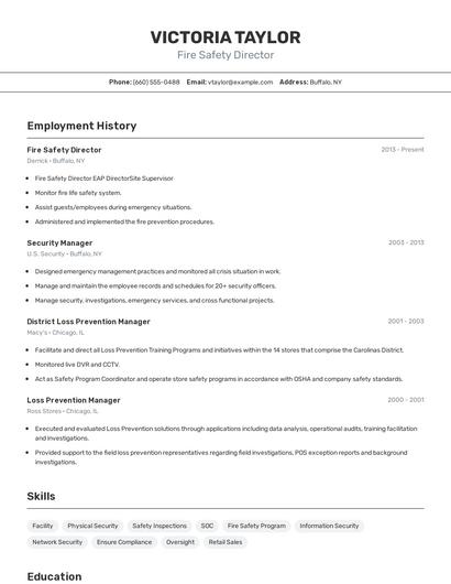 Fire Safety Director Resume