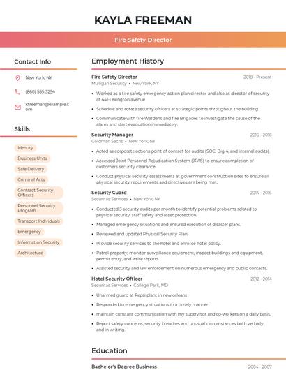 Fire Safety Director Resume