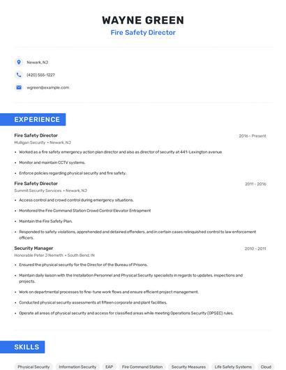 Fire Safety Director Resume