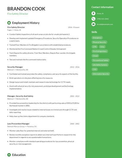 Fire Safety Director Resume