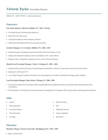 Fire Safety Director Resume