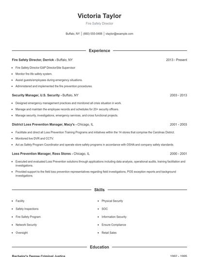 Fire Safety Director Resume