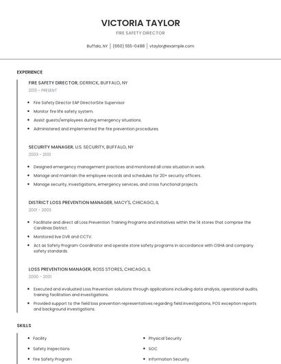 Fire Safety Director Resume