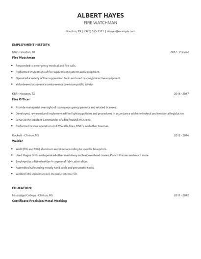 Fire Watchman Resume