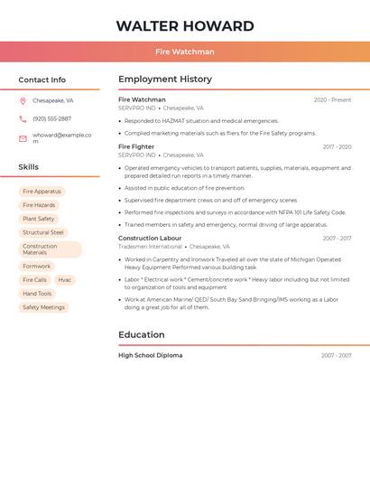 Fire Watchman Resume