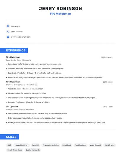 Fire Watchman Resume