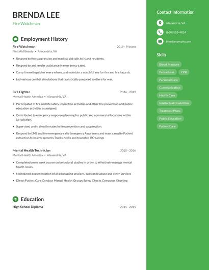 Fire Watchman Resume