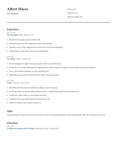 Fire Watchman Resume