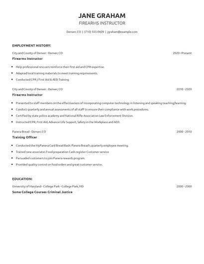 Firearms Instructor Resume