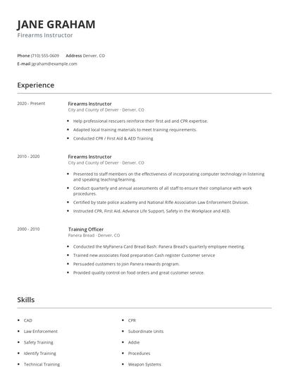 Firearms Instructor Resume