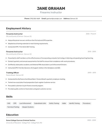 Firearms Instructor Resume