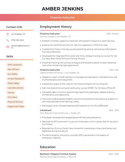 Firearms Instructor Resume