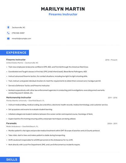 Firearms Instructor Resume