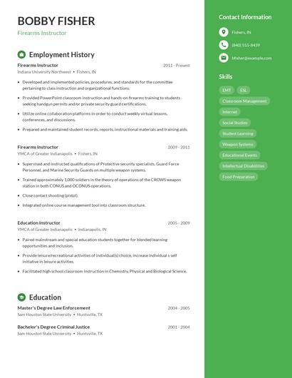 Firearms Instructor Resume