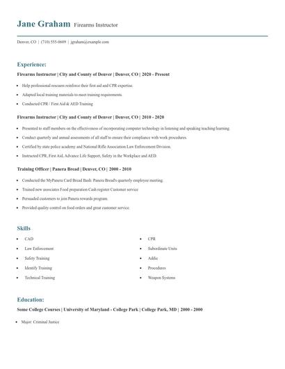 Firearms Instructor Resume