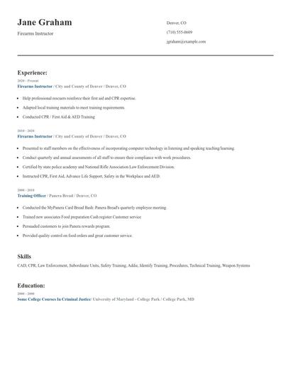 Firearms Instructor Resume