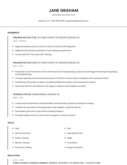 Firearms Instructor Resume