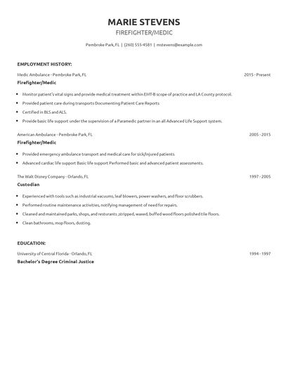 Firefighter/Medic Resume