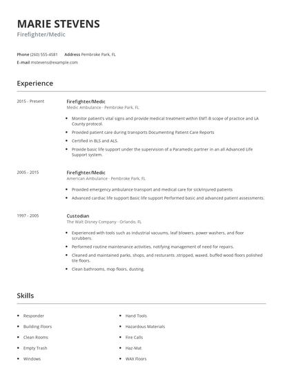 Firefighter/Medic Resume