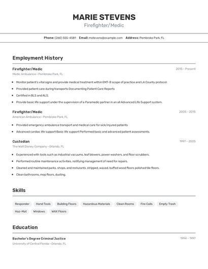 Firefighter/Medic Resume