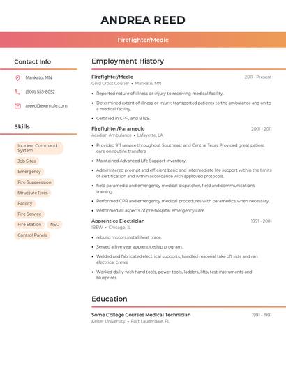 Firefighter/Medic Resume