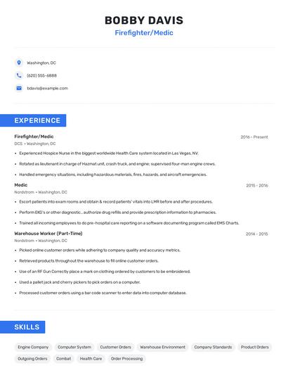Firefighter/Medic Resume