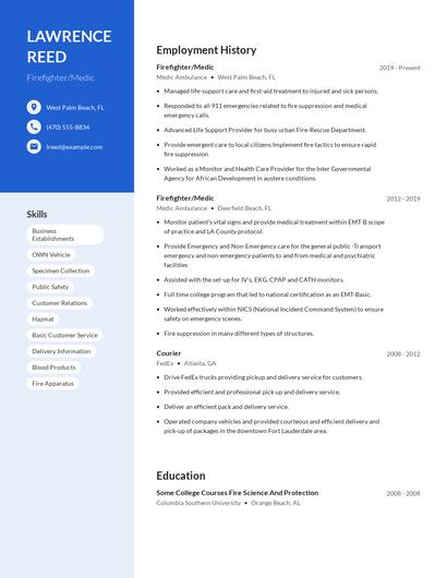 Firefighter/Medic Resume