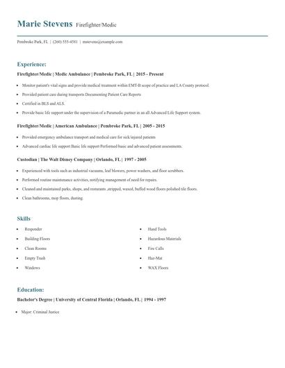 Firefighter/Medic Resume