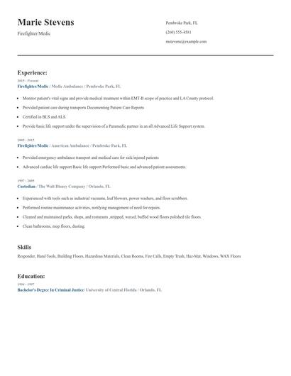 Firefighter/Medic Resume