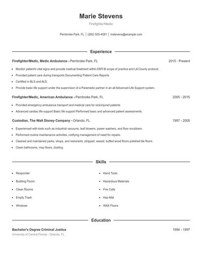 Firefighter/Medic Resume