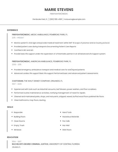 Firefighter/Medic Resume