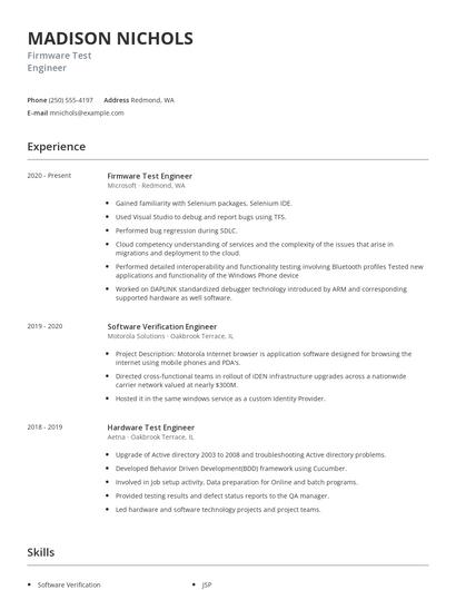 Firmware Test Engineer Resume