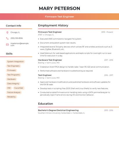 Firmware Test Engineer Resume